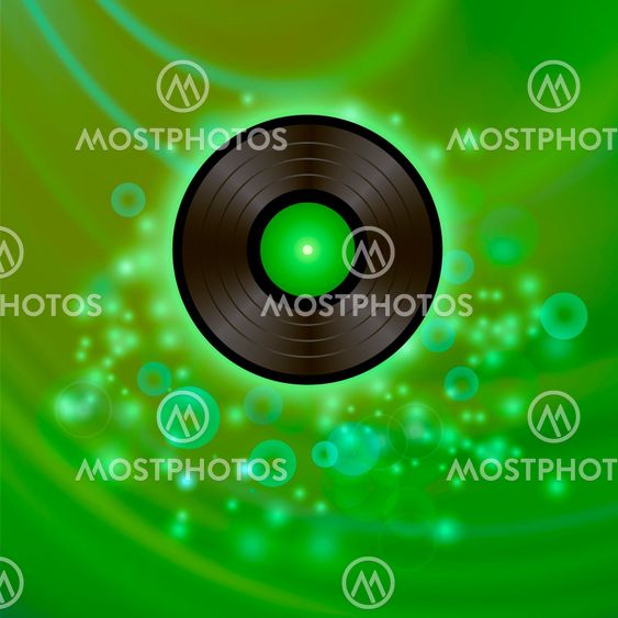 Retro Vinyl Disc on Green Background