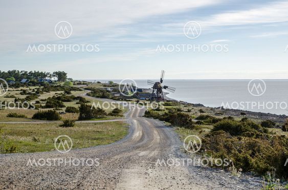 Old windmill by the coast of the swedish island Oland
