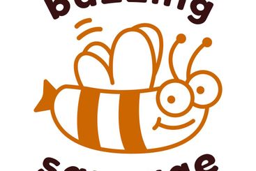 Funny bee sausage, character In cartoon style. Buzzing...