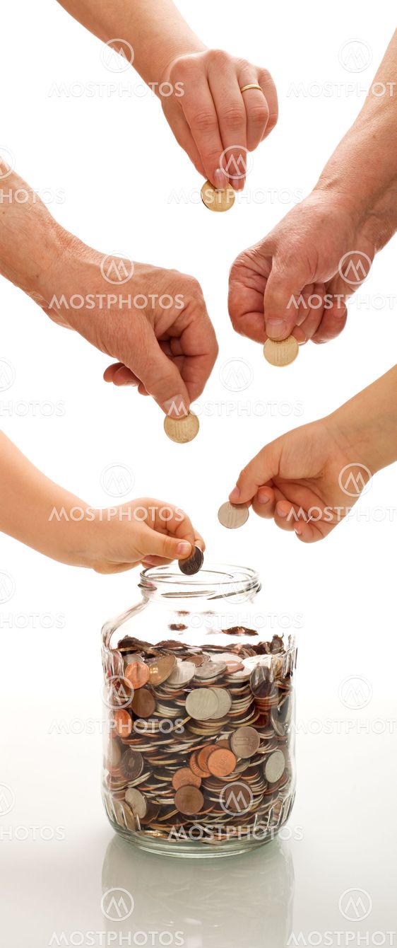 Saving concept with hands of different generations