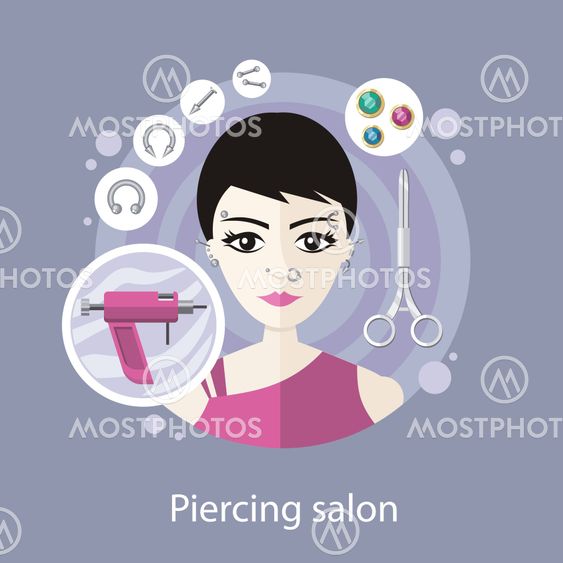 Piercing Salon Flat Style Design