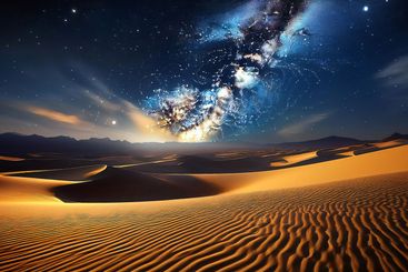 Stunning milky way galaxy emerges over sand dunes in a...