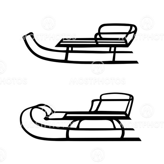 Winter. Sled. Hand drawn vector set of two sleds
