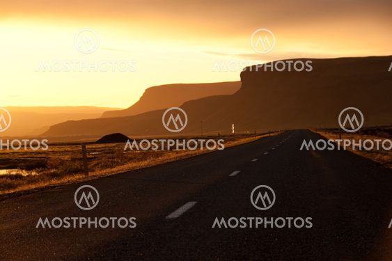 Beautiful sunset road in Iceland