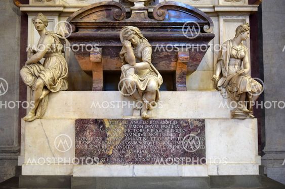 detail of tomb of Michelangelo in Santa Croce basilica, Florence