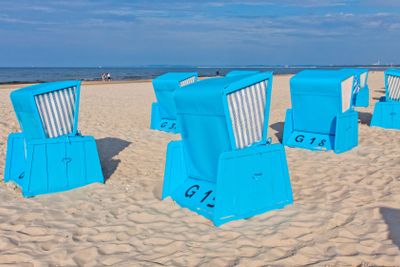 Hooded beach chairs (strandkorb) at the Baltic seacoast