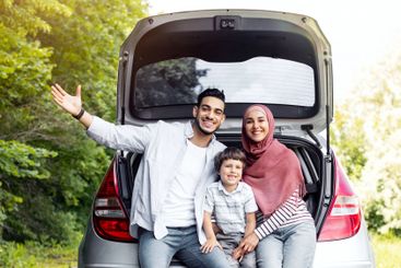 Positive auto journey. Happy millennial arabic guy and...