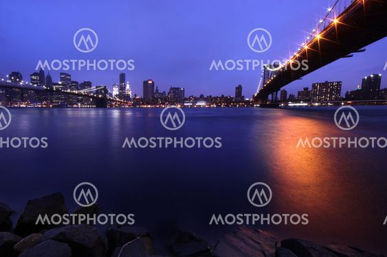 Brooklyn Bridge and Manhattan Skyline At Night NYC