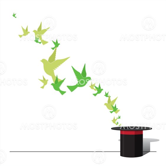 Abstract vector illustration of magic hat and birds.
