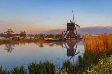 Traditional Dutch windmills in Kinderdijk - Unesco site,...