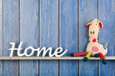 Stuffed animal giraffe at home