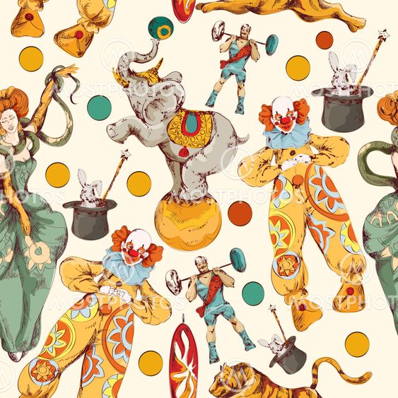 Circus doodle sketch color seamless pattern