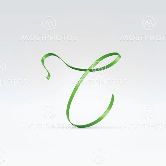 Thin green satin ribbon typeface