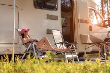 Family vacation travel RV, holiday trip in motorhome
