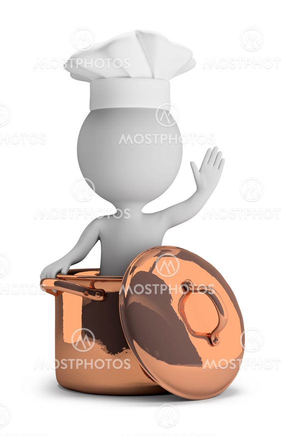 3d small people - cook in a copper pan
