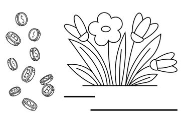 Coins Falling and Blooming Flowerbed Representing...