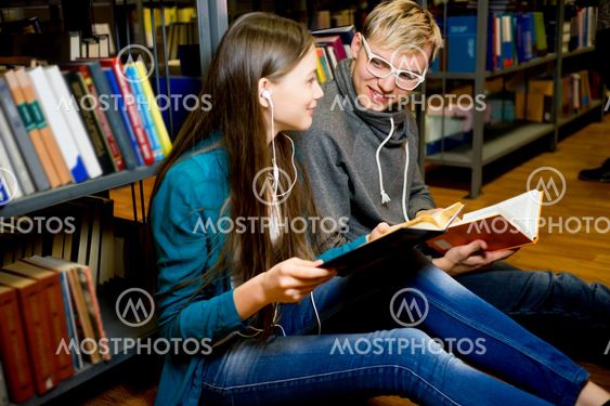 College students in library