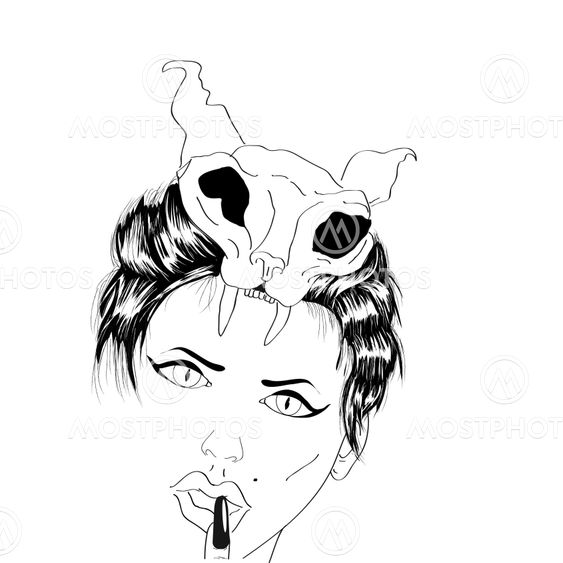 Witch, cat and raven. Vector without background