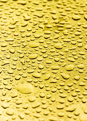 Water droplets glisten on a bright yellow surface after...