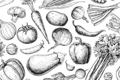 Vegetable seamless pattern. Hand drawn vintage vector...