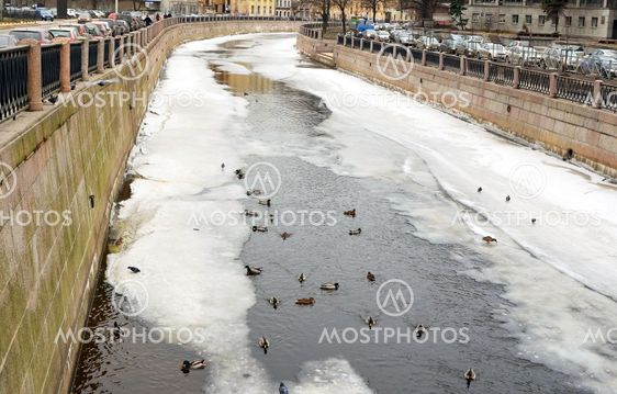 Karpоvka river and ts еmbankment in St. Petersburg