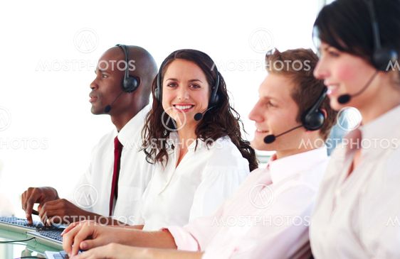 Portrait of a united sale representative team at work