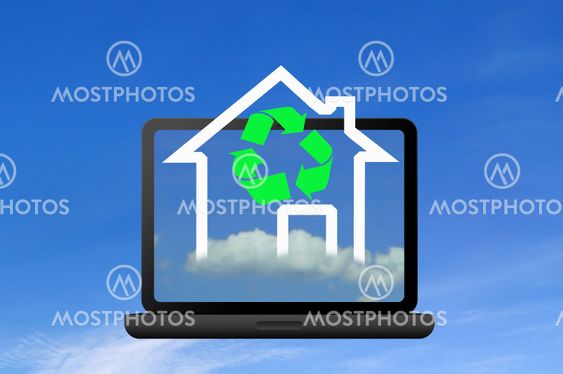 Recycling symbol and icon house