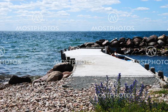 Summer flowers by an old pier
