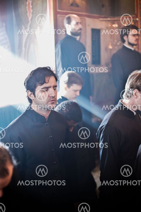 MOSCOW - MARCH 14: Orthodox liturgy with bishop Mercury in High Monastery of St Peter in Moscow on March 14, 2010 in Moscow