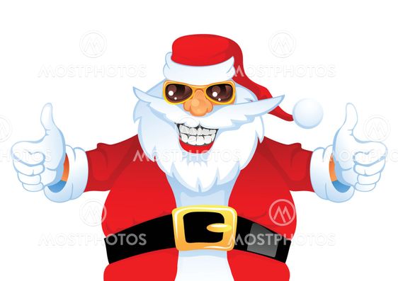 Cartoon Smiling Santa Claus shows thumb up, isolated on white