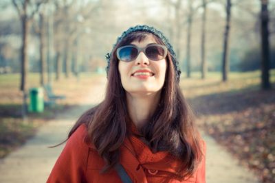 beautiful woman red coat