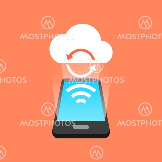 Smartphone synchronization concept. Isometric design.