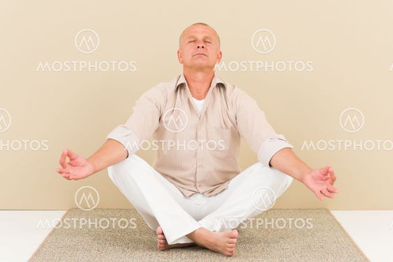 Casual business yoga senior man relax meditate