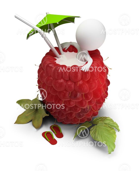 3d small people takes a bath in raspberry