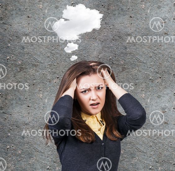 Young woman with idea cloud