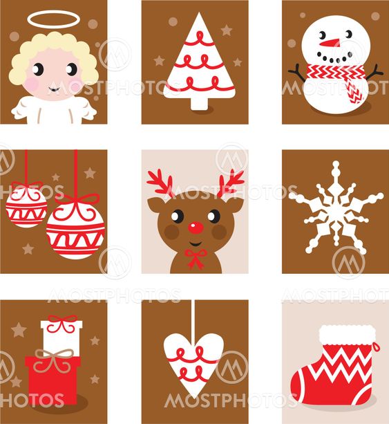 Christmas characters & accessories, icon & elements ( retro )