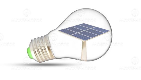 solar cells on green plant inside light bulb