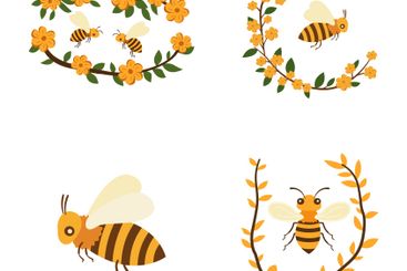 Elements Set of Honeybee Bee Insect Animal Flying with...