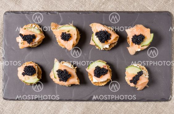 Smoked Salmon Canapes with Sour Cream and Caviar