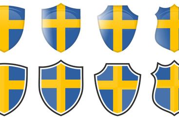 Vertical Swedish flag in shield shape, four 3d and...