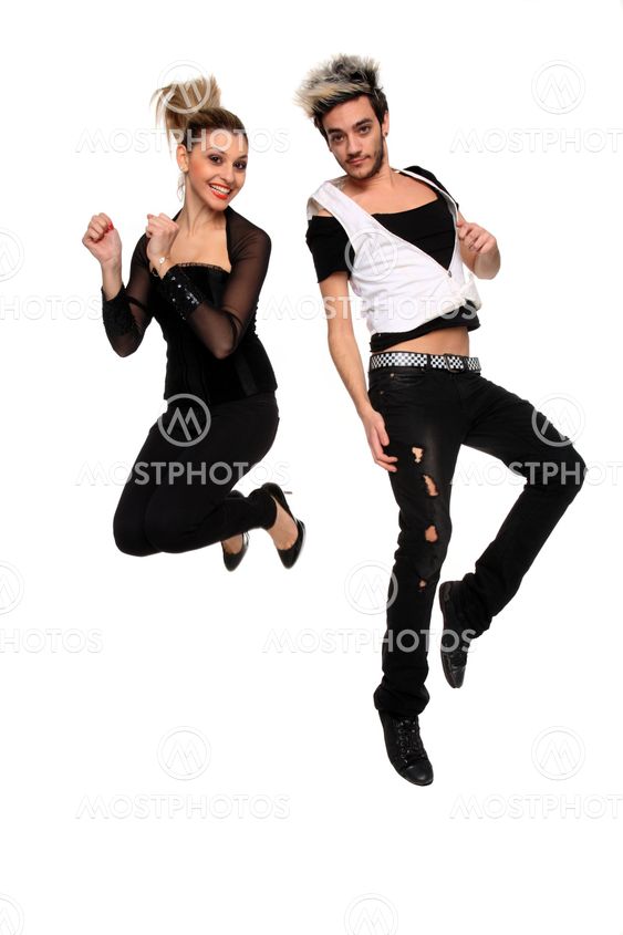 Young couple with style jumping