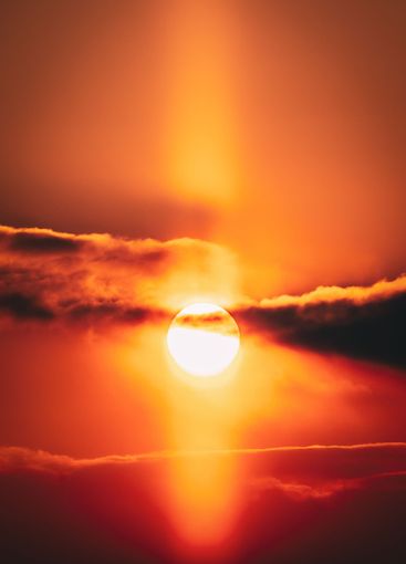 Natural Sunny Light Pillar During Winter Sunset.