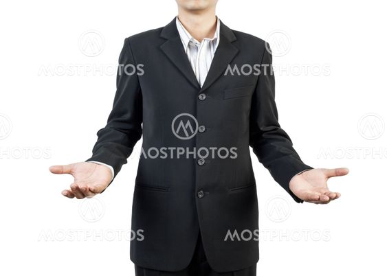 business man standing and presents on white background