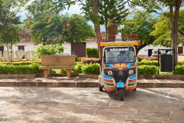 Colourful motorcycle cab awaiting for tourists in Guane,...