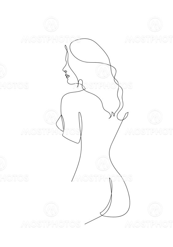 Continuous line Naked woman or one line drawing on white...