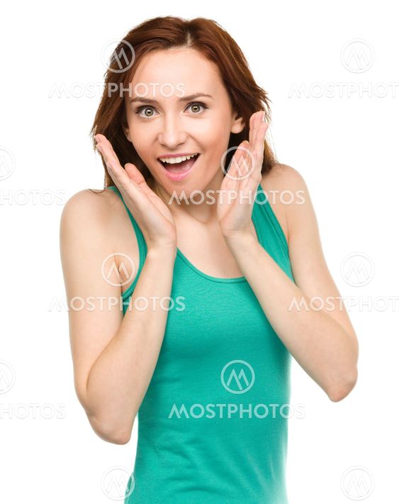 Portrait of a young surprised woman
