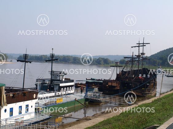 Touristic boat for tourist in Vistula River in Kazimierz Dolny, Poland