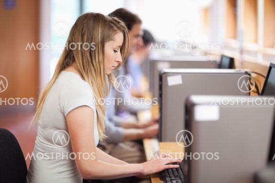 Focused student using a computer