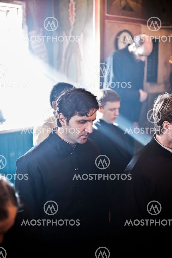 MOSCOW - MARCH 14: Orthodox liturgy with bishop Mercury in High Monastery of St Peter in Moscow on March 14, 2010 in Moscow