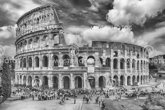 View over the Flavian Amphitheatre, aka Colosseum in Rome, Italy